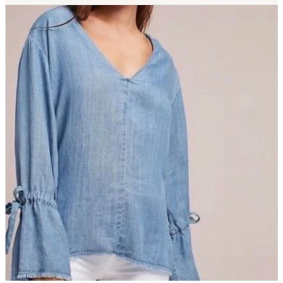 Rails Zimi Linen Blend Denim Blouse Chambray Size Large - Picture 7 of 14